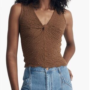 Madewell Brown Crinkle Blouse popcorn knit twist crop top size Medium